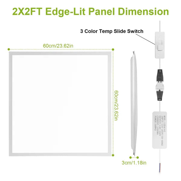 72W LED Panel Light 2x2FT Flat Ceiling Light with 3 CCT, 3800LM, Recessed Troffer