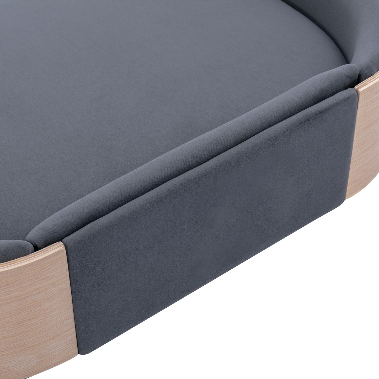 Large Scandinavian Style Elevated Dog Bed with Velvet Cushion and Solid Wood Legs