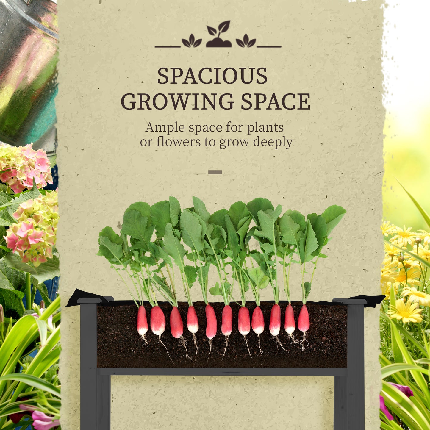 Raised Garden Bed with PE Greenhouse Cover for Herbs & Vegetables - 48x22x46 Inch, Dark Gray