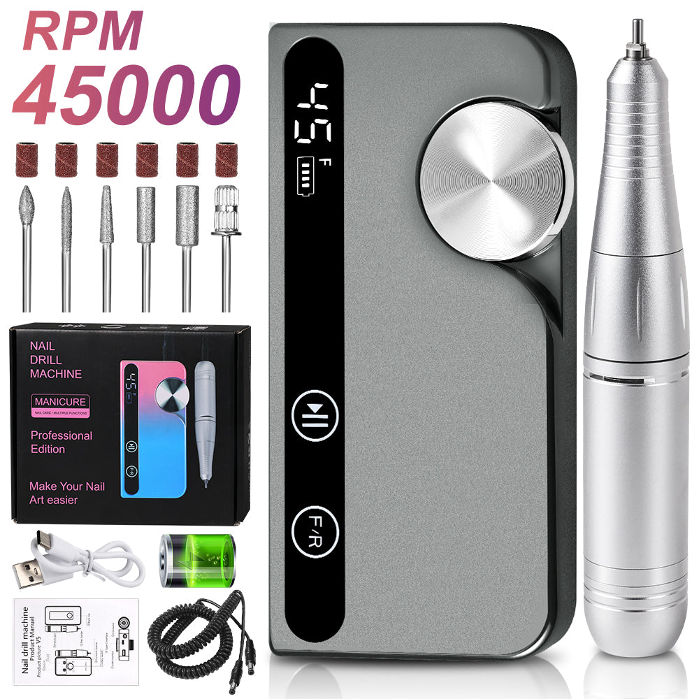 Professional Cordless Electric Nail Drill - 45000 RPM E-File Kit