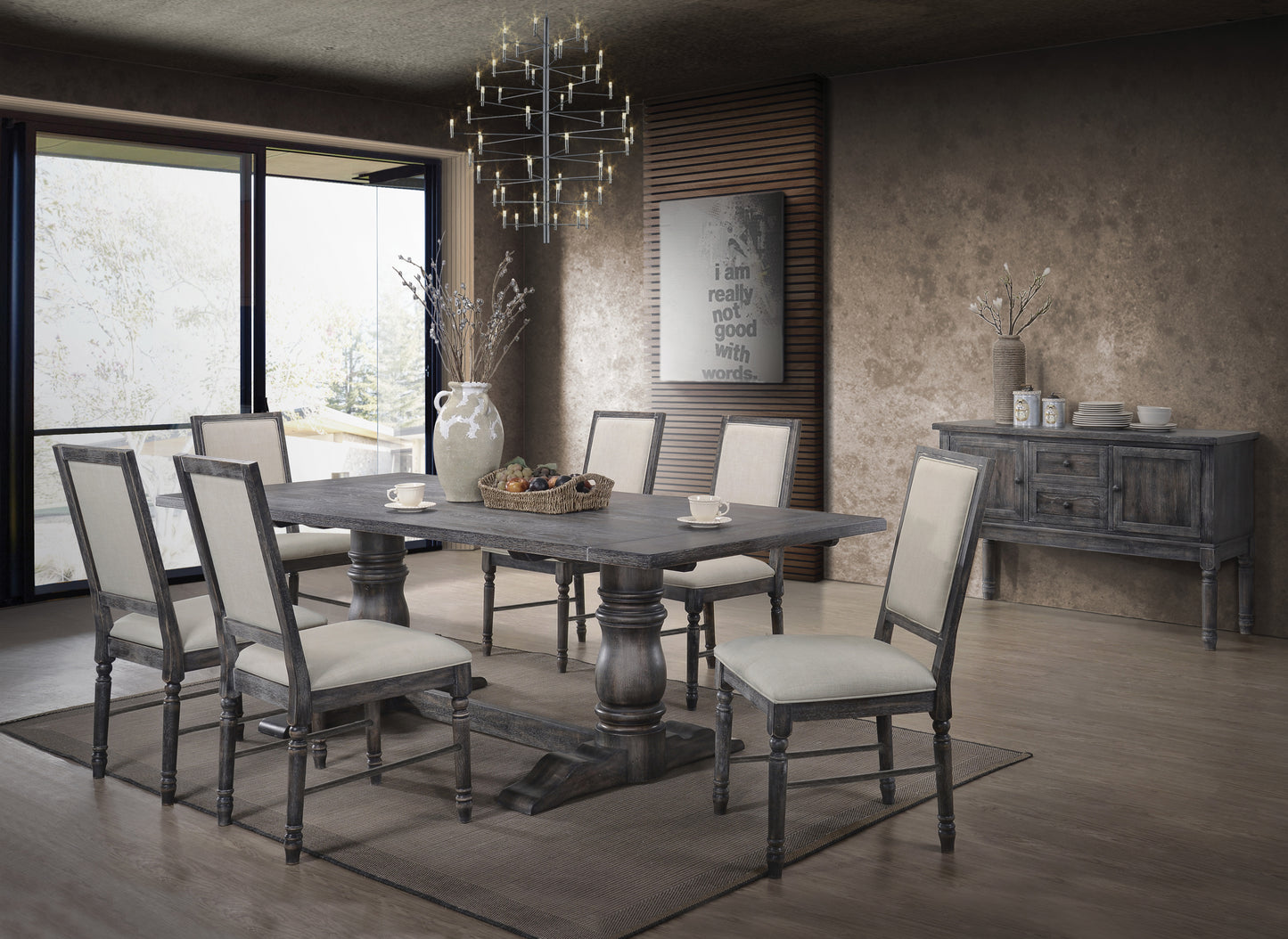 7-Piece Weathered Gray Dining Room Set - Rectangular Table & Chairs