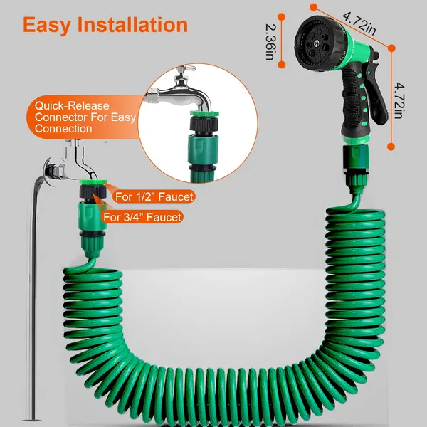 Self-Coiling Garden Hose with 7 Spray Modes - 20M Flexible Watering Tool