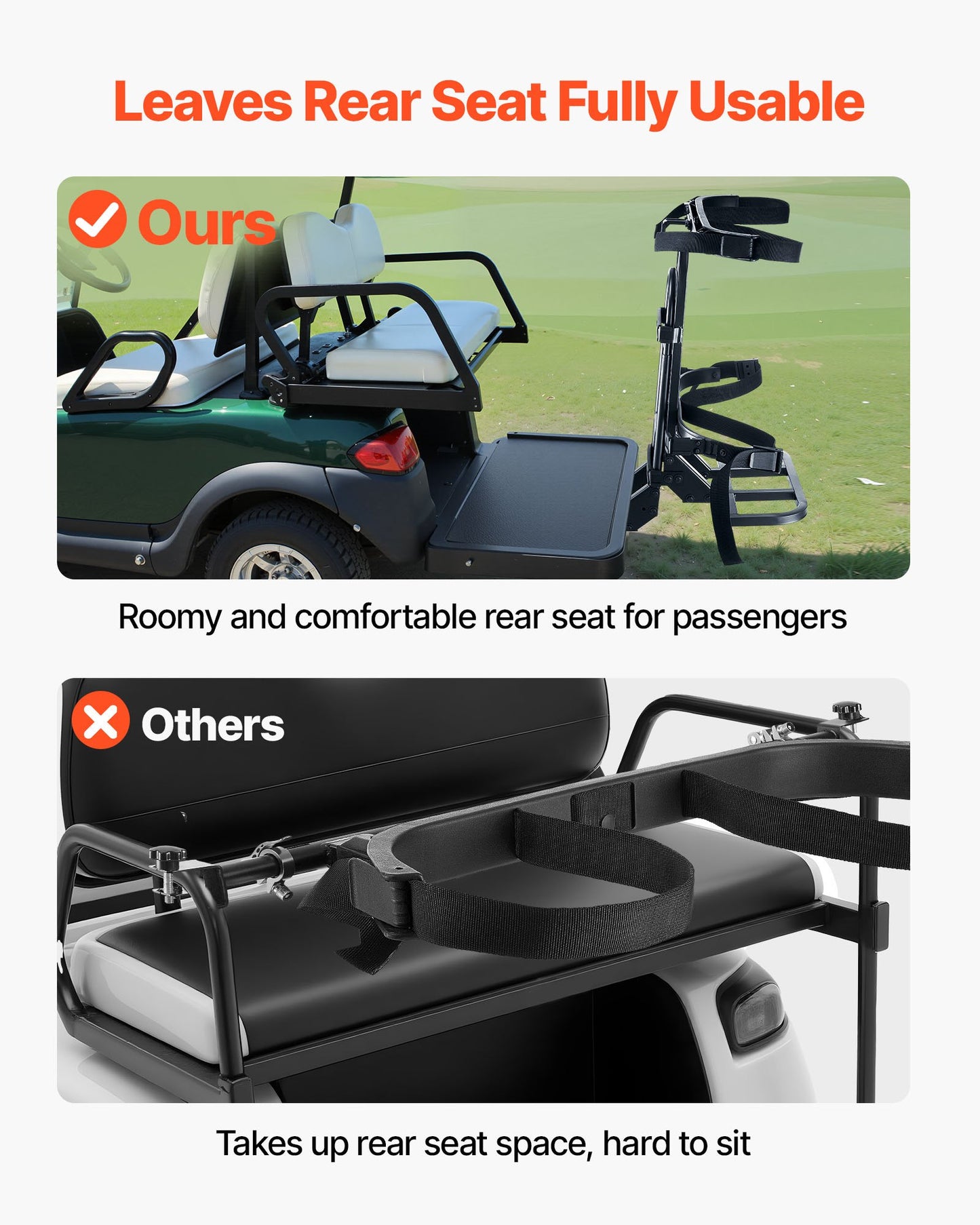 Golf Cart Rear Seat Bag Holder - Fits Most Models, Space-Saving Carbon Steel, No-Drill Mount, Black