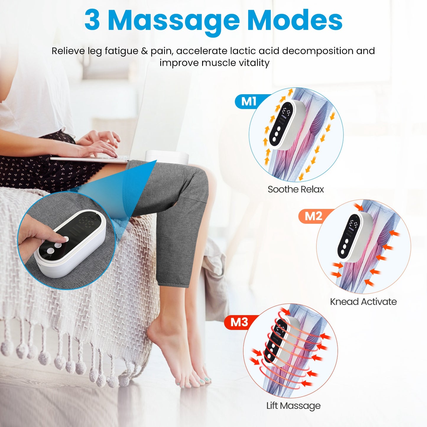 Cordless Leg Massager with Heat & Air Compression - Adjustable Calf Wrap