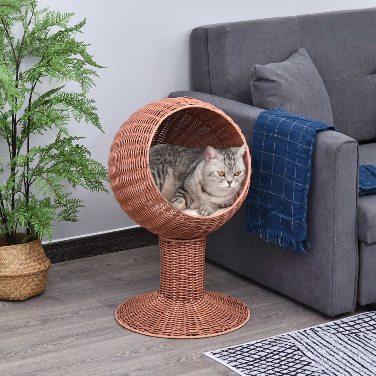 Elevated Cat Bed with Rotatable Egg Chair - Brown, 450x430mm