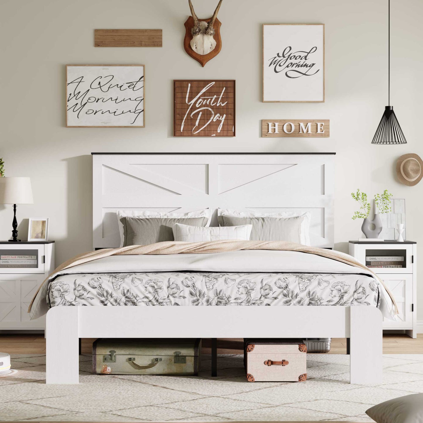 Wood Platform Bed Frame with Headboard and Underbed Storage - Full Size
