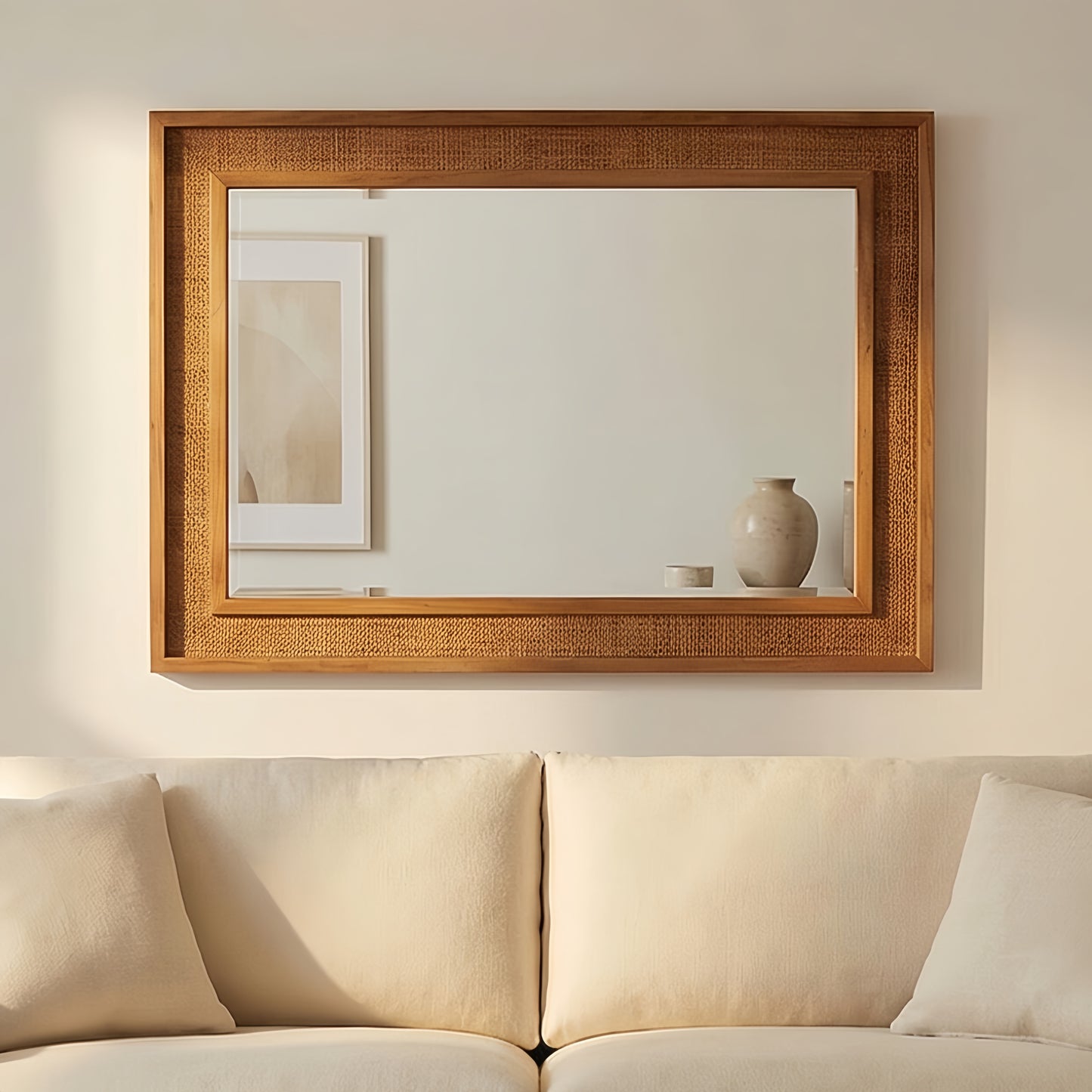 Rattan Rectangle Decorative Mirror - Yellowish Brown 24"x36"