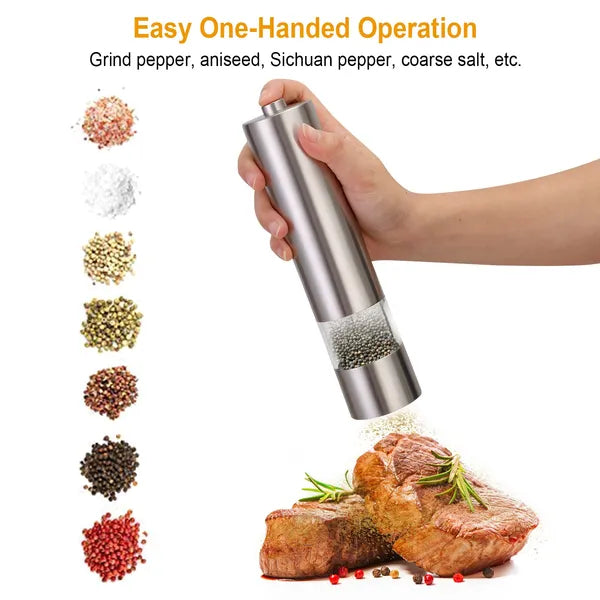 Electric Salt and Pepper Grinder with Adjustable Coarseness - Silver