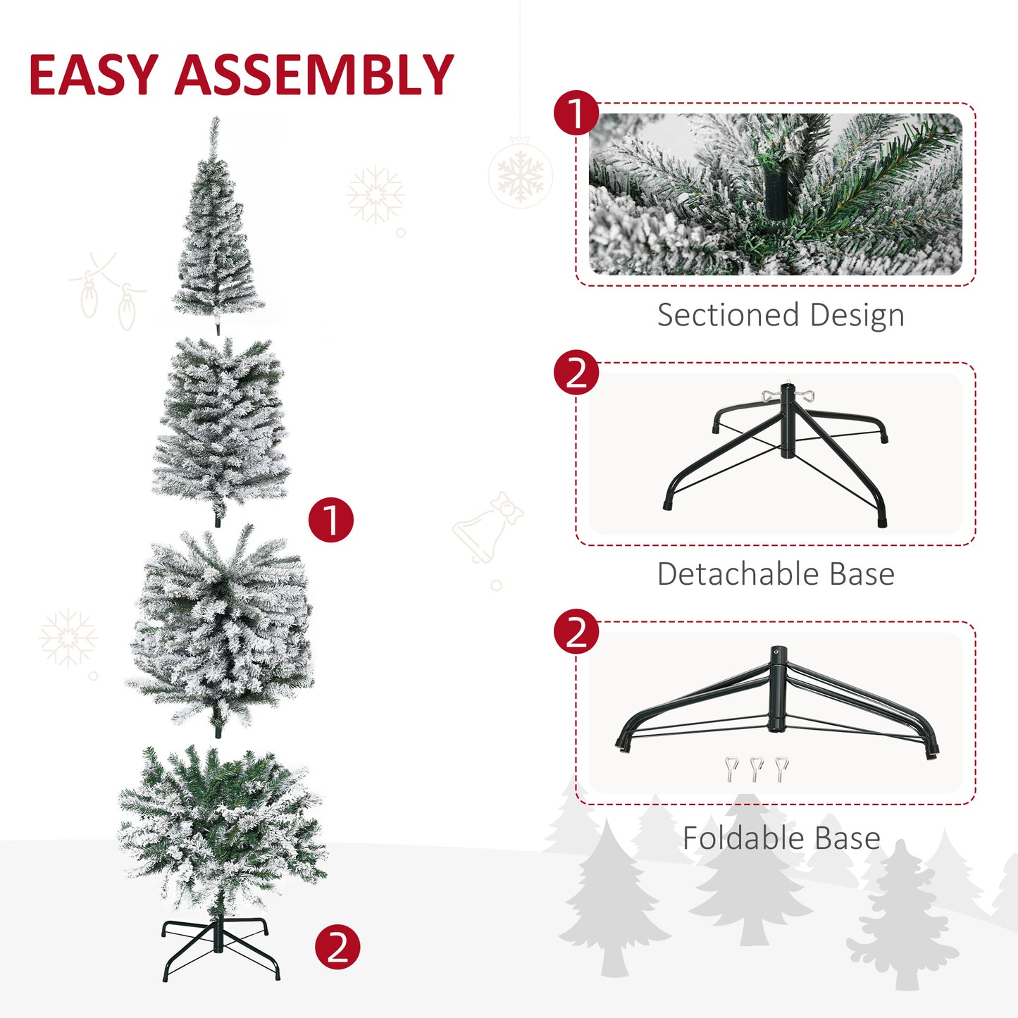 7.5' Tall Snow-Flocked Slim Artificial Christmas Tree - Green