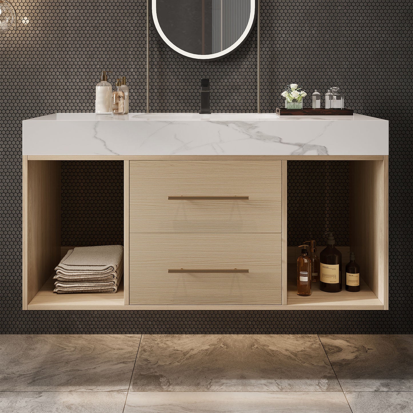 39.4" Floating Bathroom Vanity with Ceramic Sink & 2 Drawers