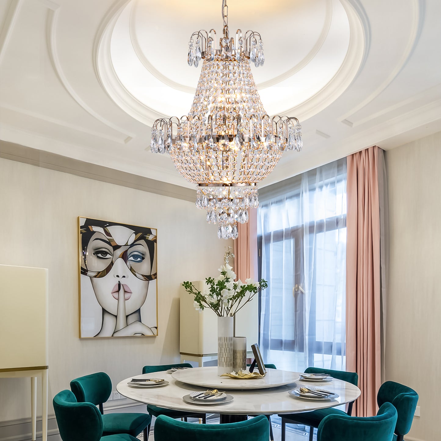 Large Gold Crystal Chandelier - Luxury Ceiling Light Fixture