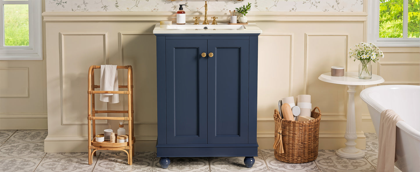 24-Inch Blue Bathroom Vanity Cabinet with Ceramic Sink