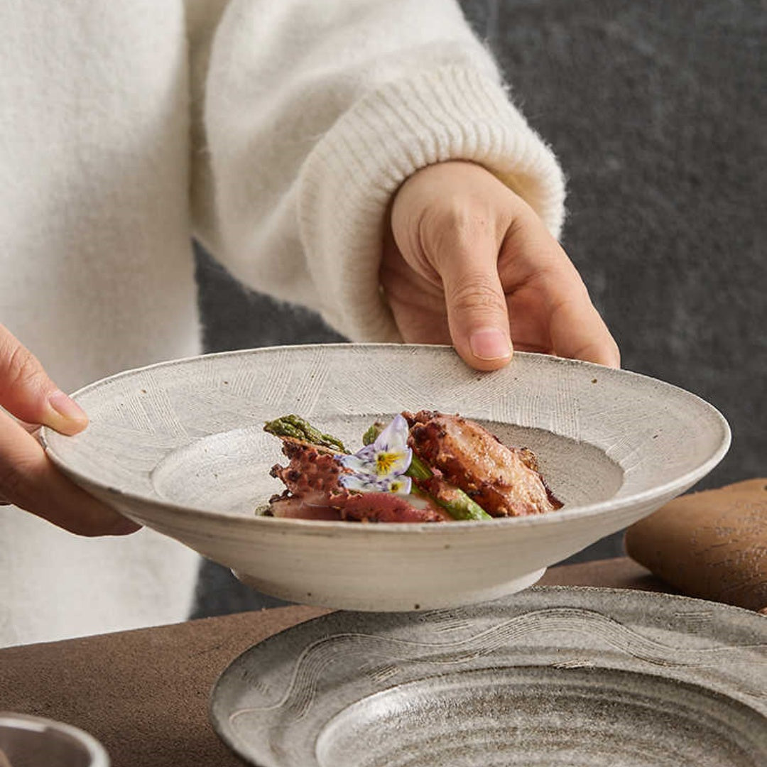 Ceramic Irregular-Shaped Serving Plate - Retro Glazed Stoneware, Kitchen Tableware