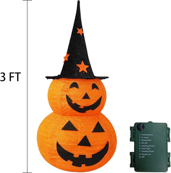 3FT Halloween Pumpkin Decoration - Pre-Lit LED Jack-o-Lantern with Metal Stand