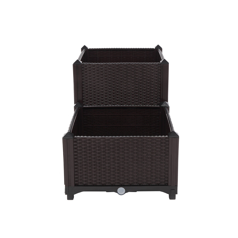 2PCS Brown Injection Molded Planting Box Garden Planter with Rattan Pattern