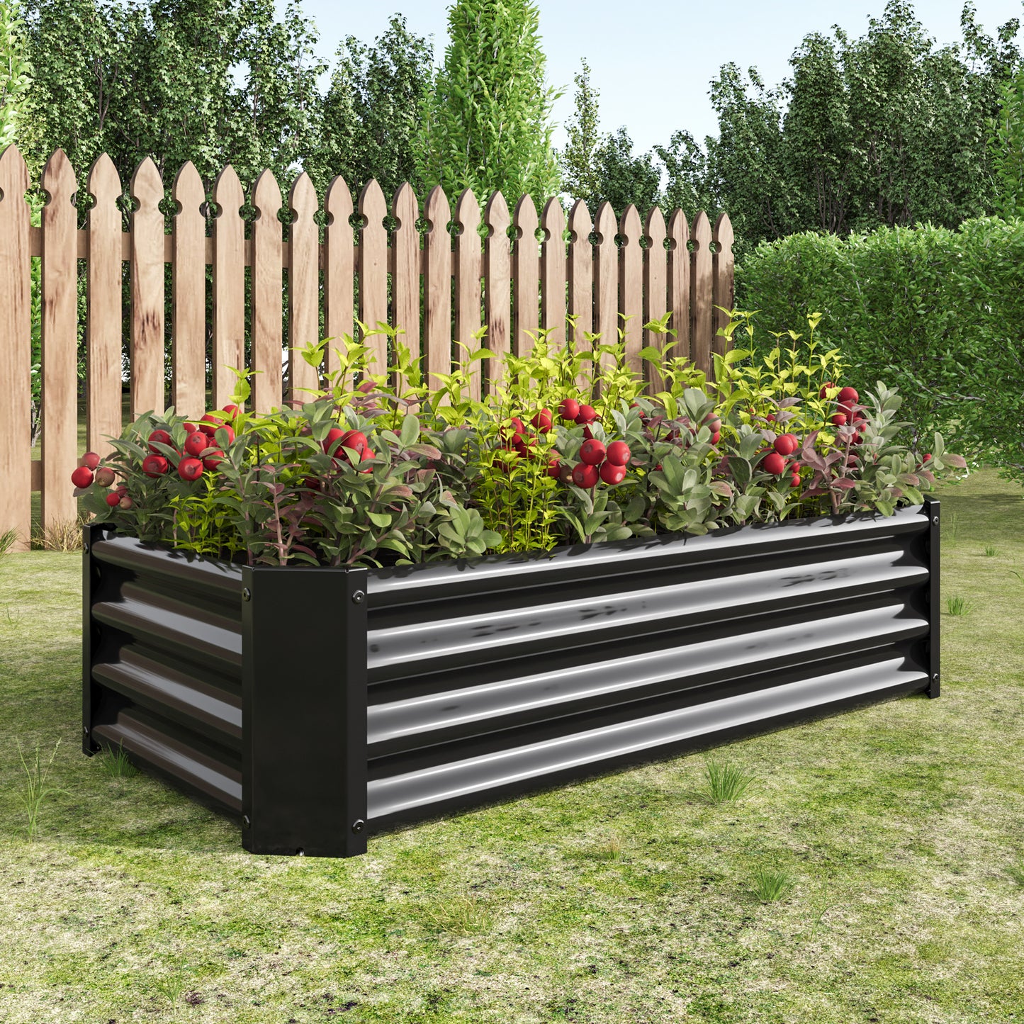 Metal Raised Garden Bed - 4'x2'x1' Rectangle Planter for Flowers, Vegetables, Herbs - Black