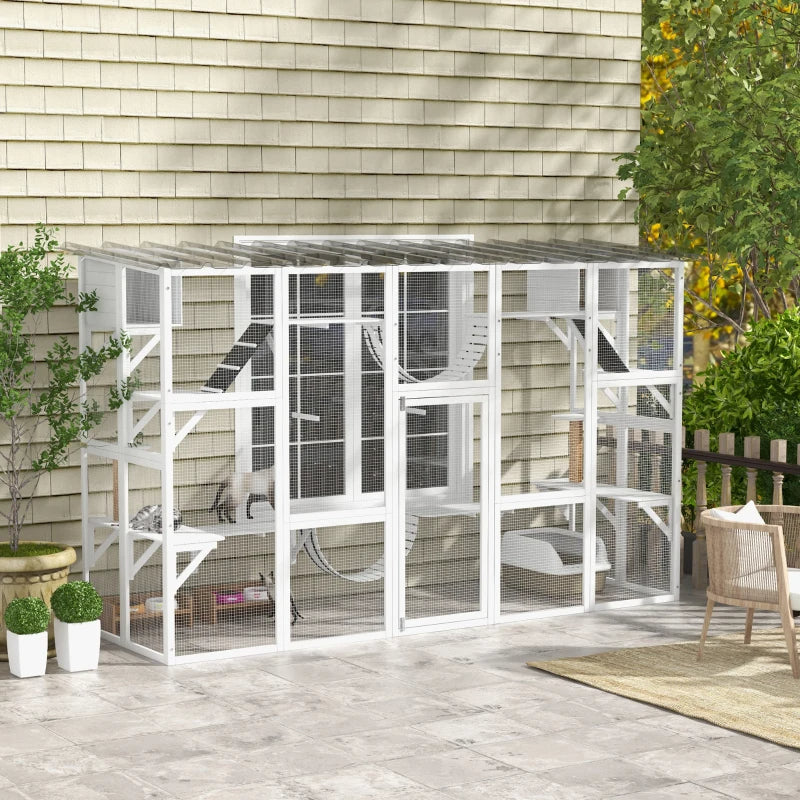 Large Outdoor Cat Window Box with Shelves & Bridges - Weather-Resistant Pet Enclosure