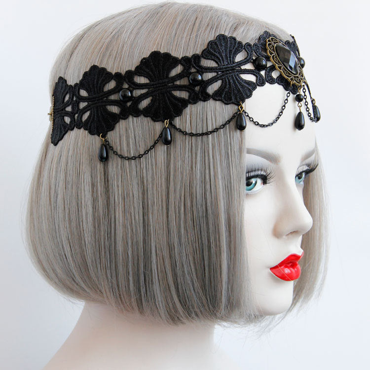 Pearl Lace Headband - Black