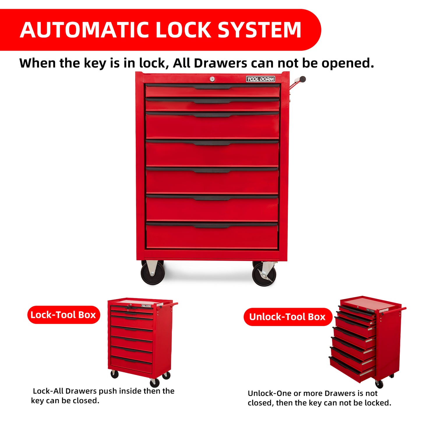 24.2-Inch Metal Rolling Tool Cabinet with Drawers and Locking System