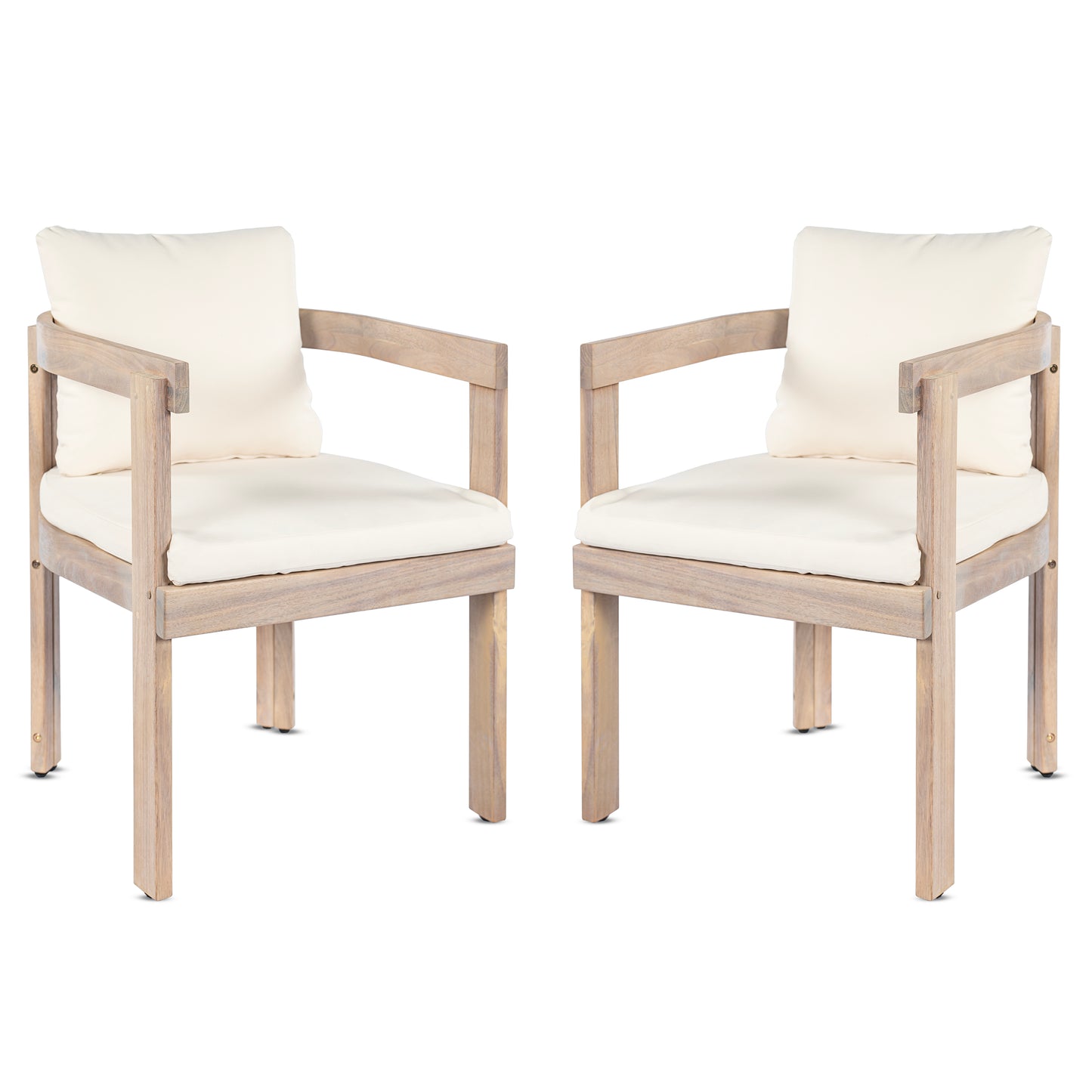 Acacia Wood Dining Chairs Set of 2 with Cream Cushions