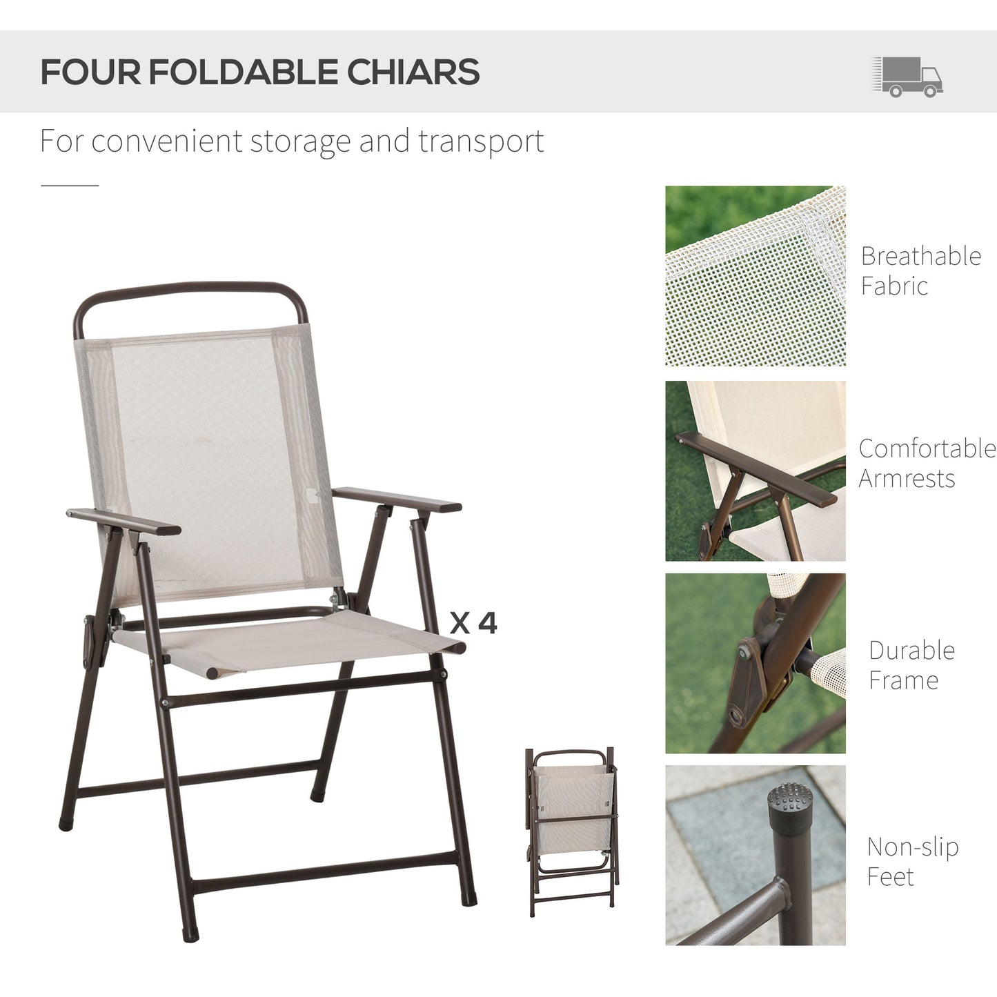 6-Piece Patio Dining Set for 4 with Umbrella - Beige