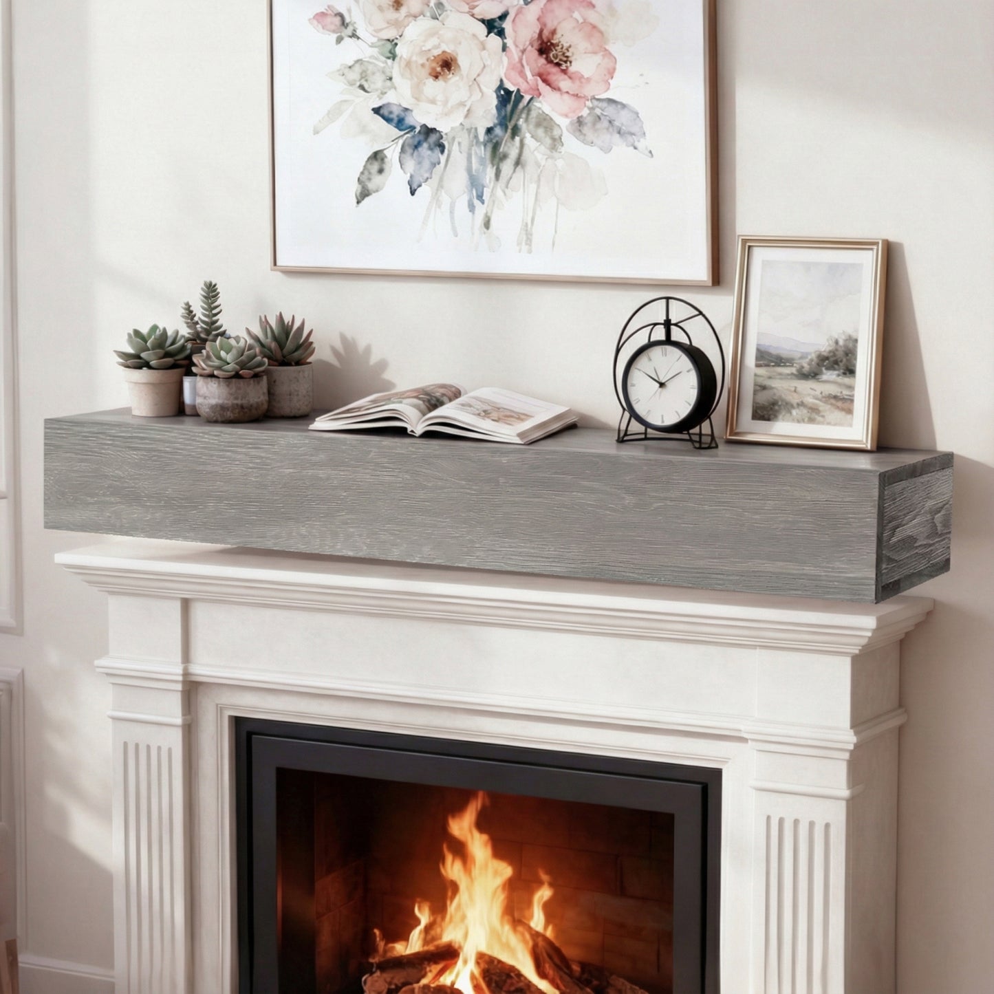 60 Rustic Wood Fireplace Mantel,Wall-Mounted & Floating Shelf For