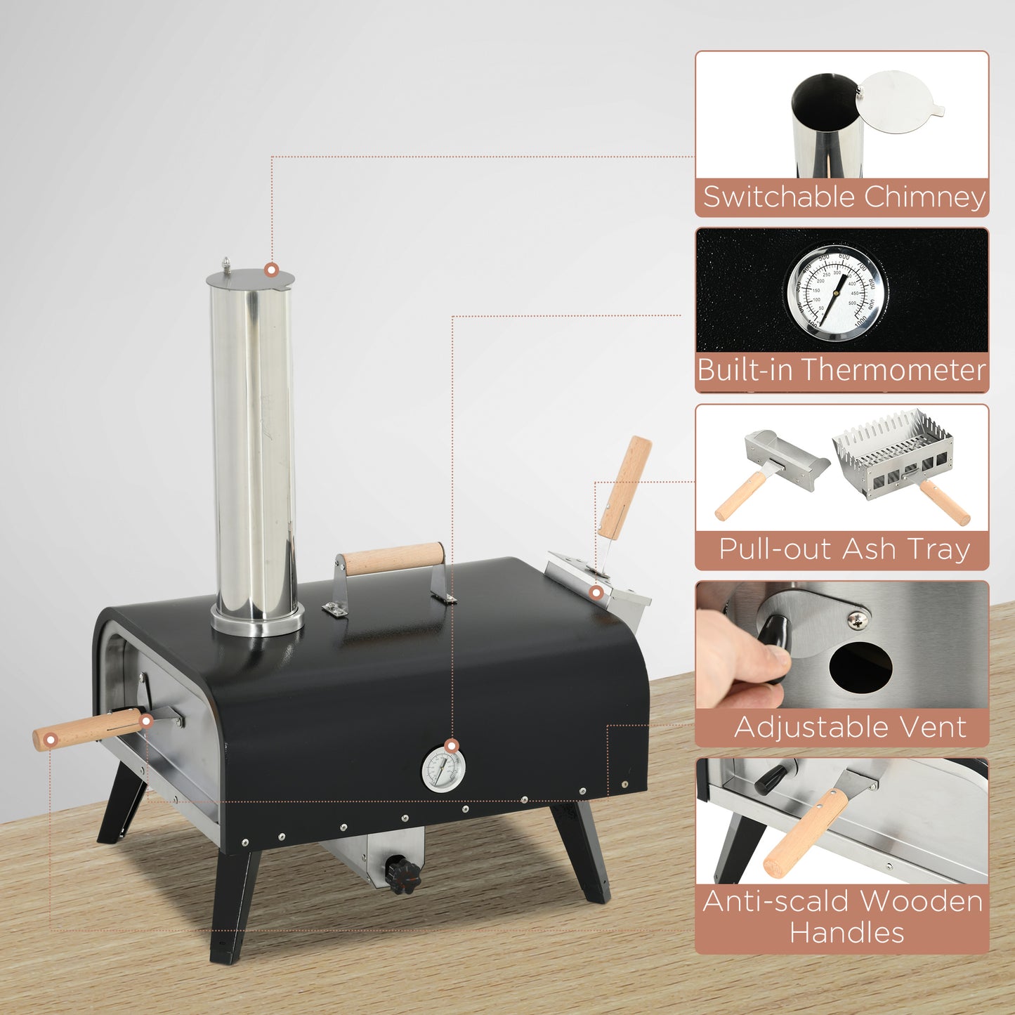 Outdoor Pellet Wood Fired Pizza Oven with Rotating Stone