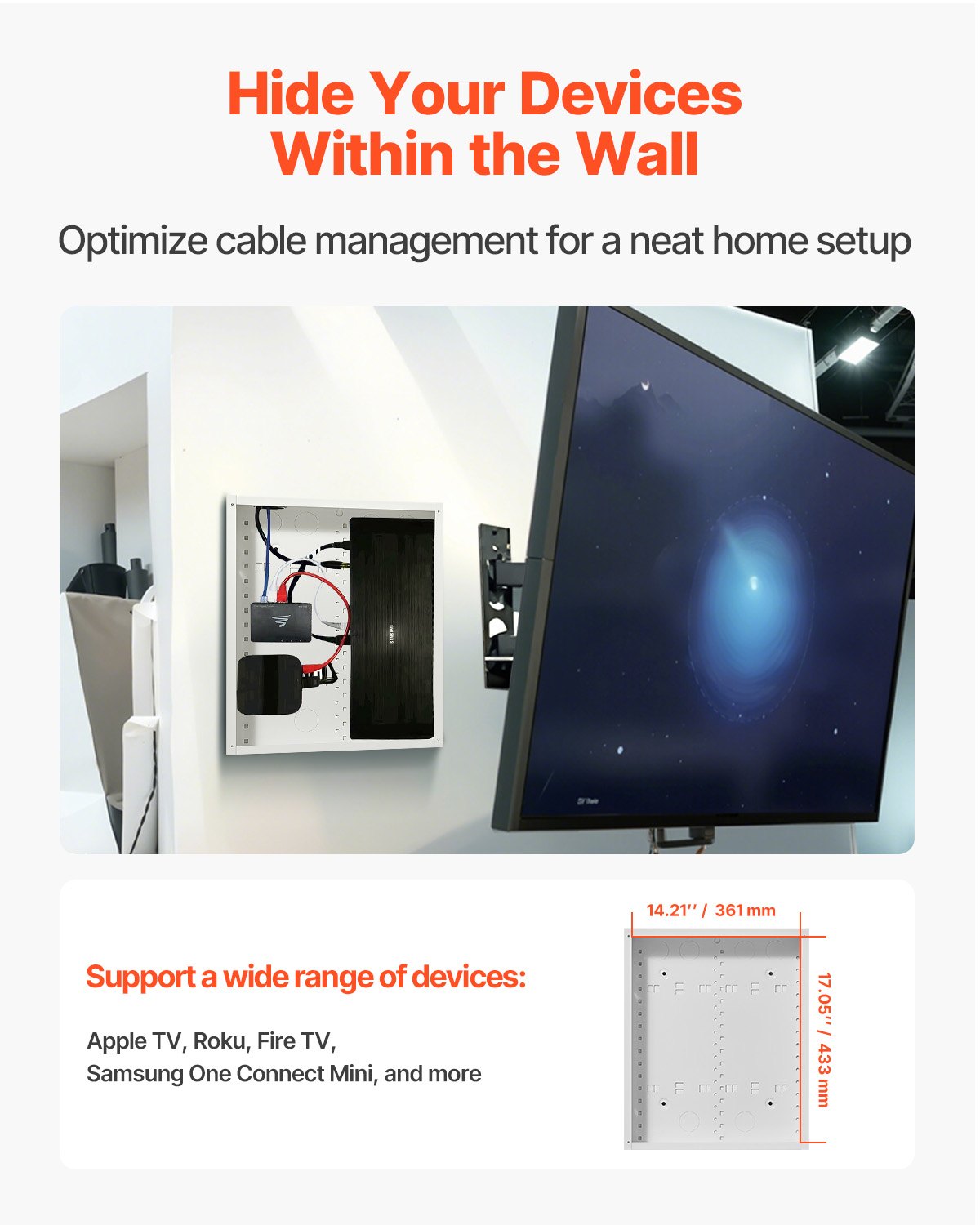 17-Inch Recessed Wall Media Enclosure for TV Components - White