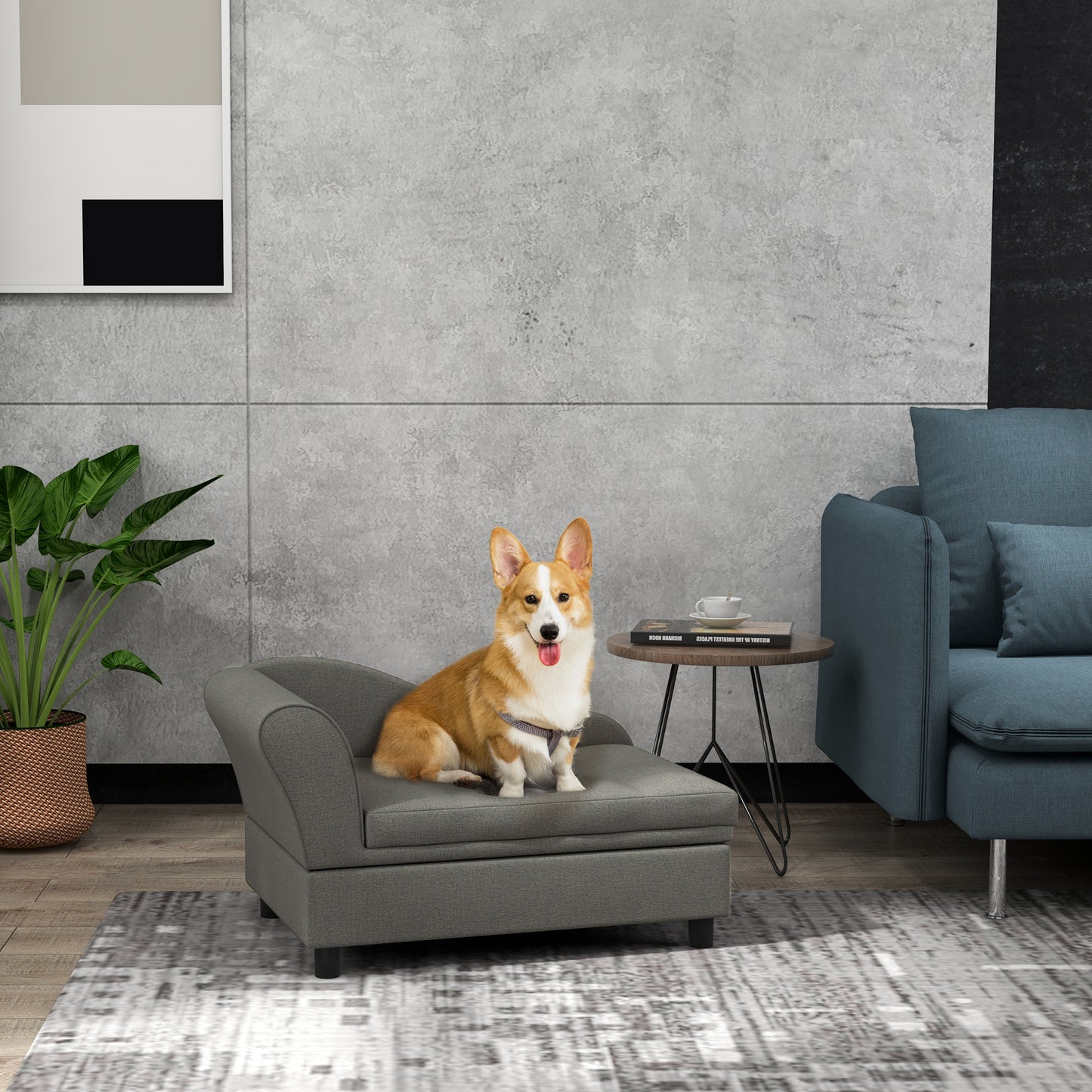 Pet Sofa Bed for Small Dogs with Storage - Gray, 740x485x165 mm
