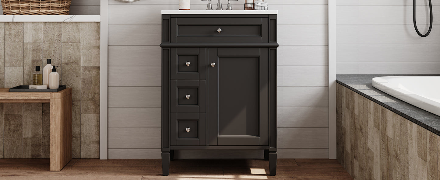 24-Inch Modern Bathroom Vanity with Sink and Storage - Black