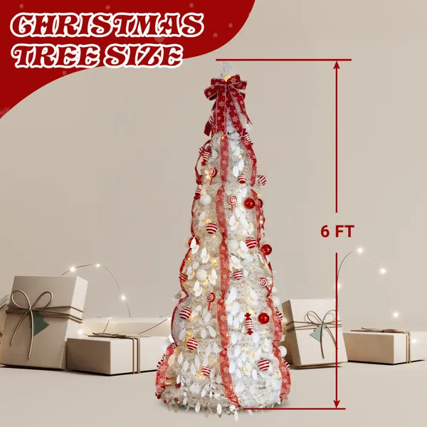 6FT Pre-Lit Christmas Tree with 100 Warm Lights & Ornaments