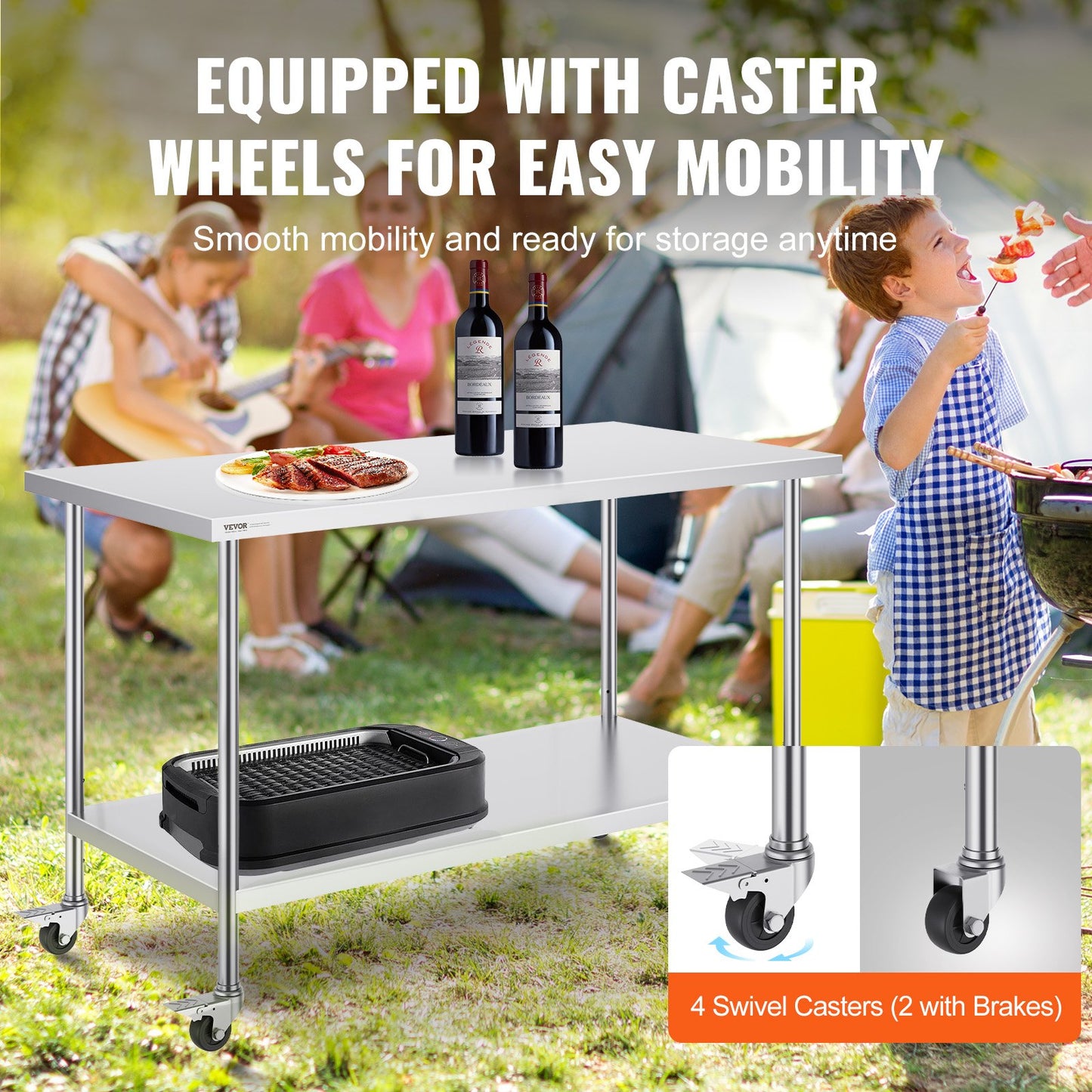 Heavy Duty Stainless Steel Work Table - 30x60 Inch with Wheels