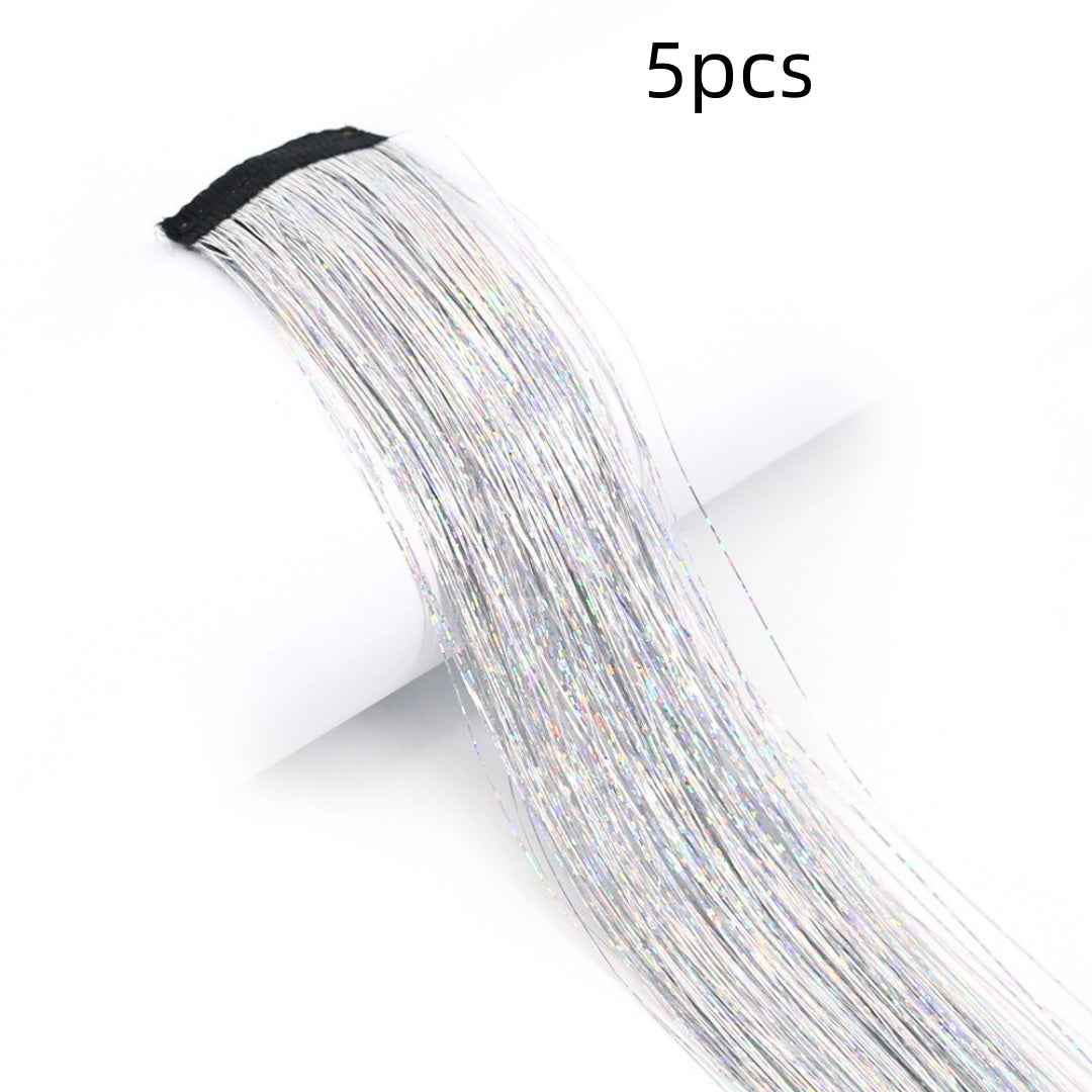 Clip-In Rainbow Hair Extensions - Long Synthetic Wig with Gold Thread
