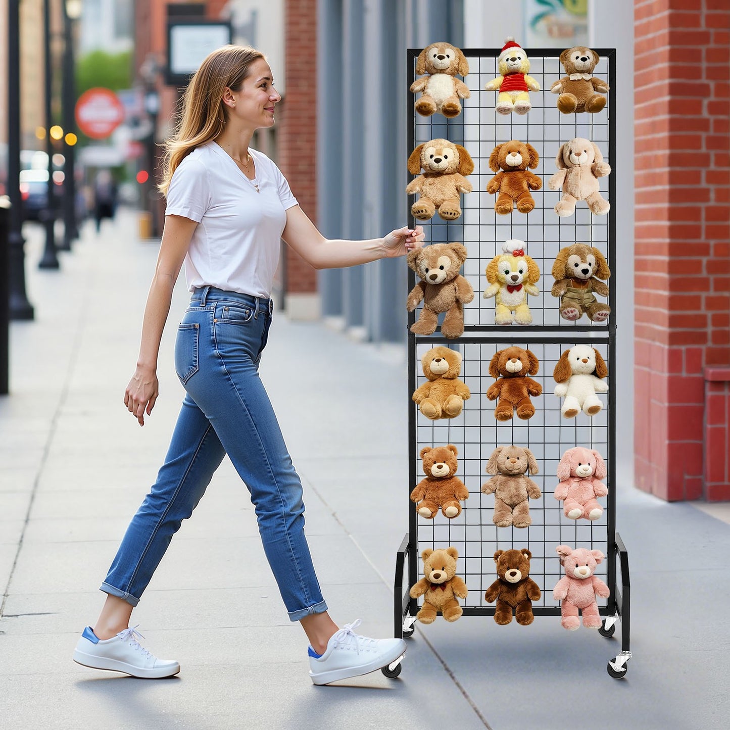 Grid Wall Panel Display Rack with Wheels & Hooks - 3 Packs