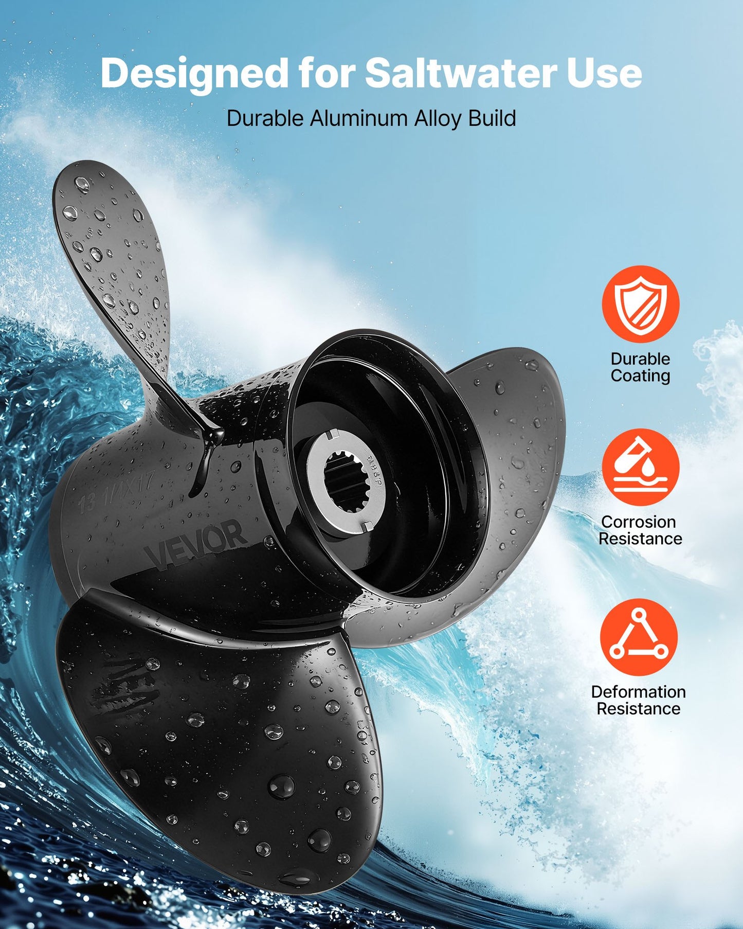 Boat Outboard Propeller 3-Blade RH Aluminum Replacement for Mercury 40-140 HP