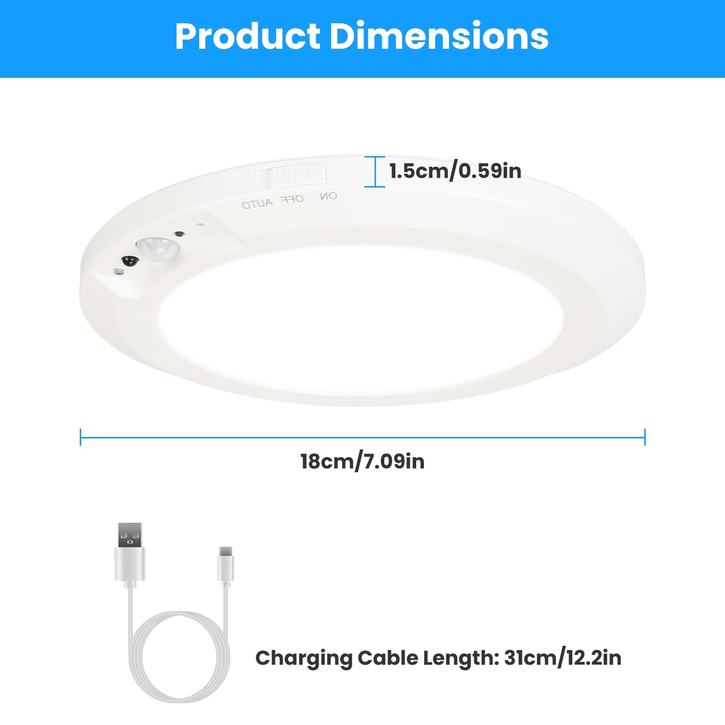 Rechargeable Magnetic Ceiling Light with Motion Sensor & Remote - Dimmable, Timer, 3 Color Temp