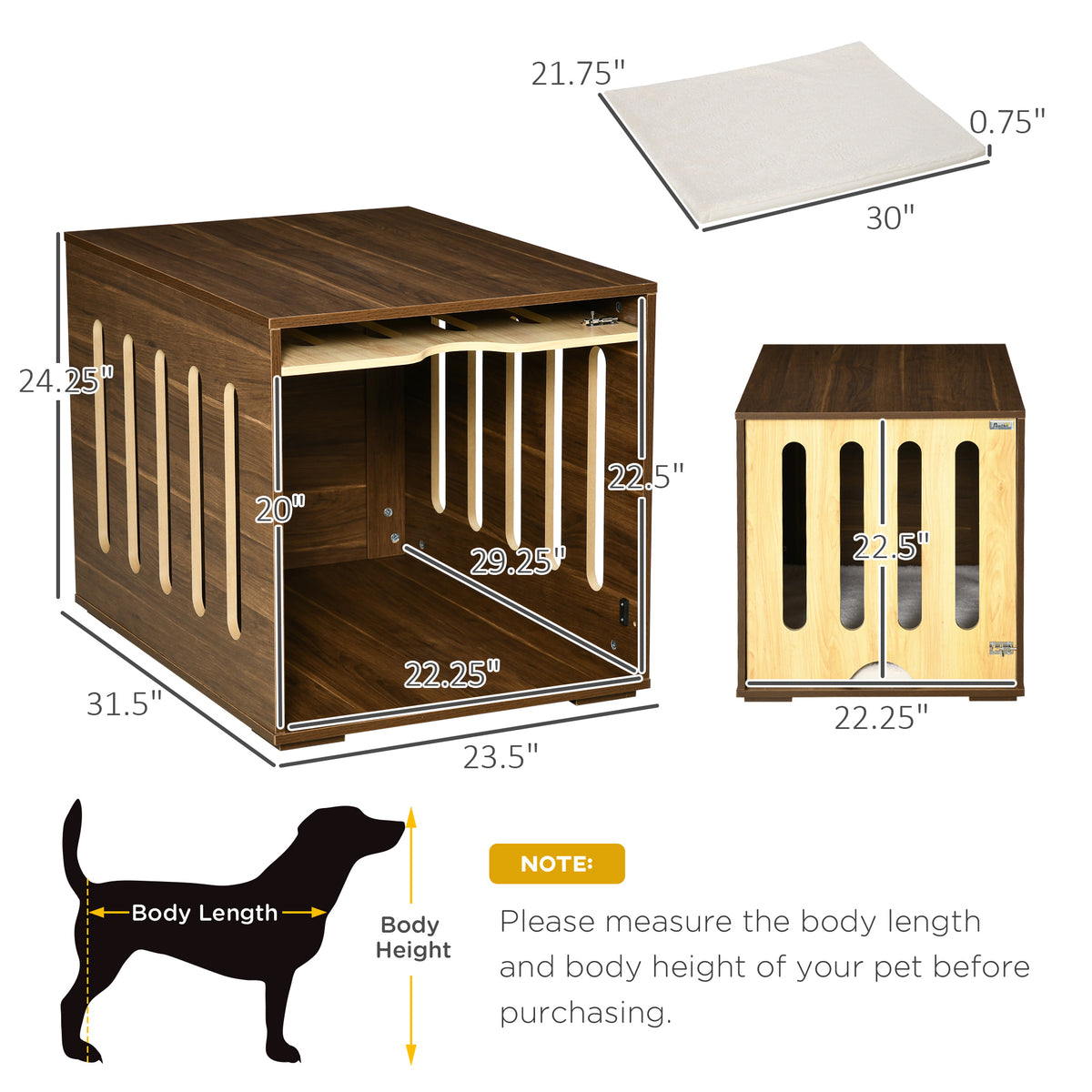 Furniture Style Dog Crate End Table with Removable Foam Cushion - Brown