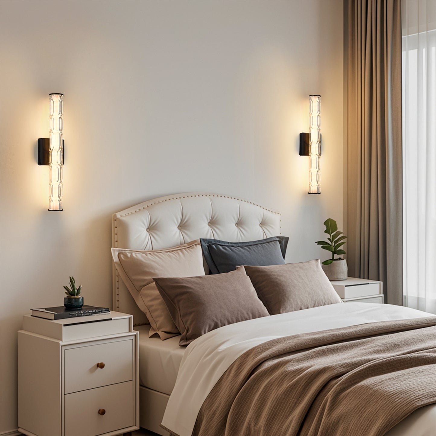Modern K9 Crystal Wall Sconce Set of 2 - Black and Bronze