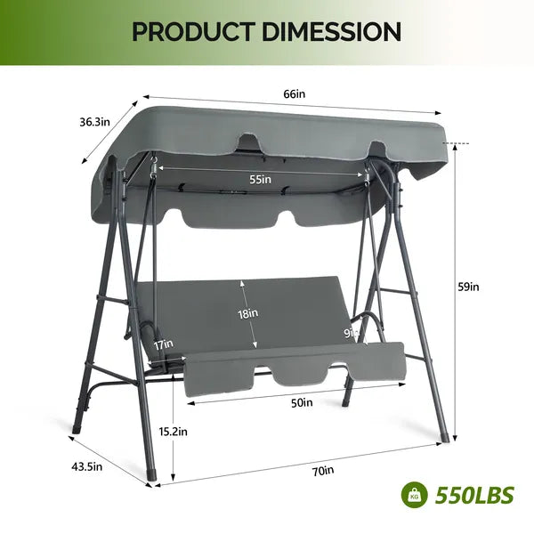 Dark Gray Canopy Swing Set with Cushion - 250kg Capacity