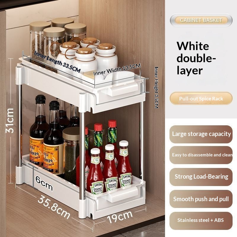 Built-in Drawer-Style Kitchen Dish and Spice Rack for Cabinets