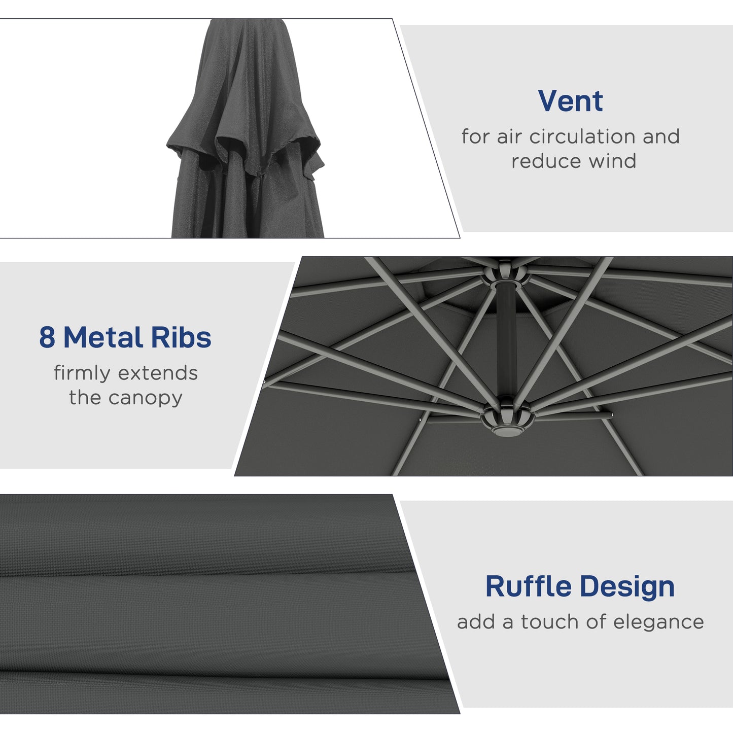 10' Cantilever Offset Patio Umbrella - UV & Water Resistant, Gray