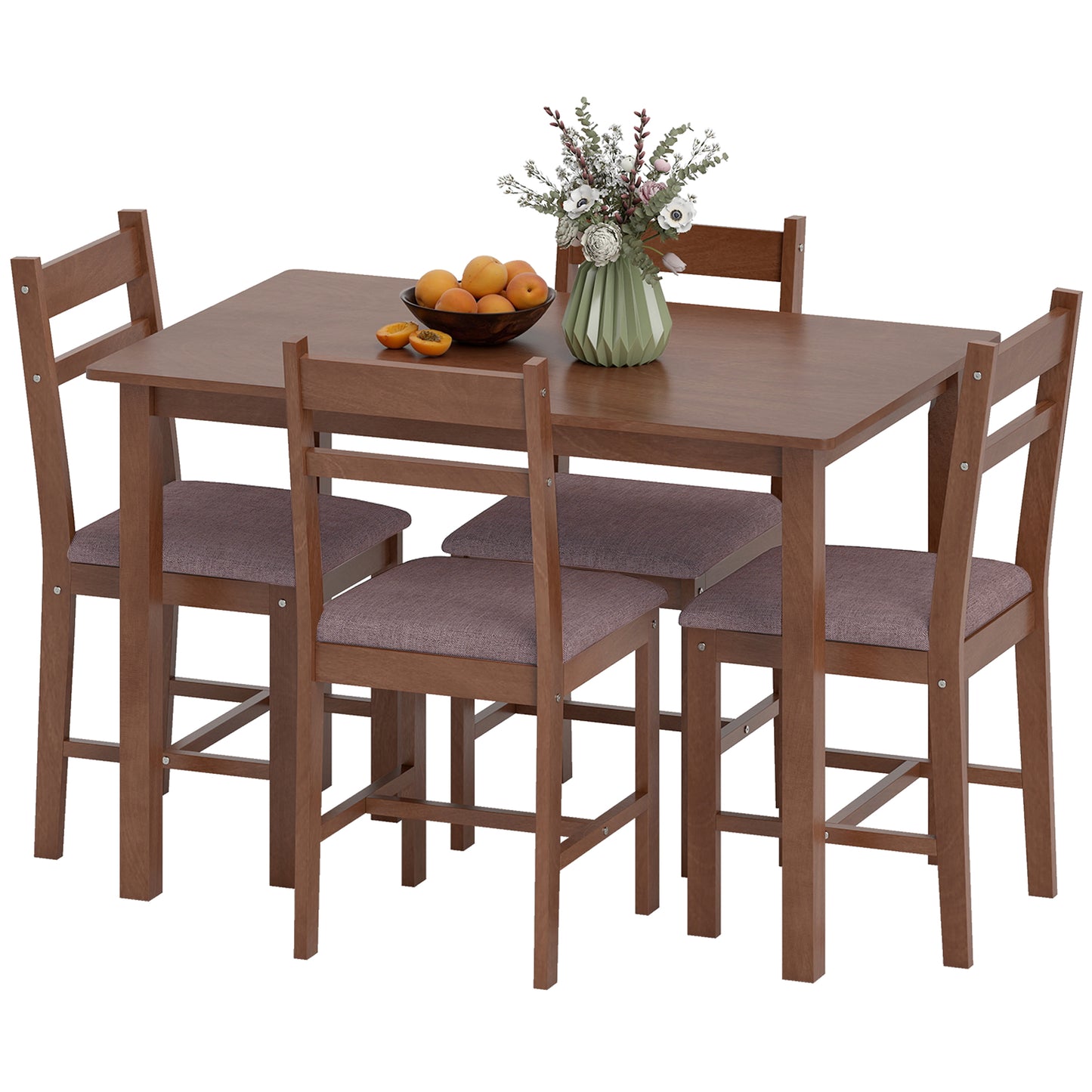 5-Piece Solid Wood Dining Table Set for 4, Farmhouse Kitchen with