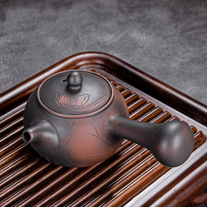 Home Living Room Side Handle Pot - Purple Pottery Teapot with High-Temperature Firing