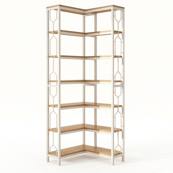 7-Tier Corner Shelf - Space-Saving Hexagonal Bookcase