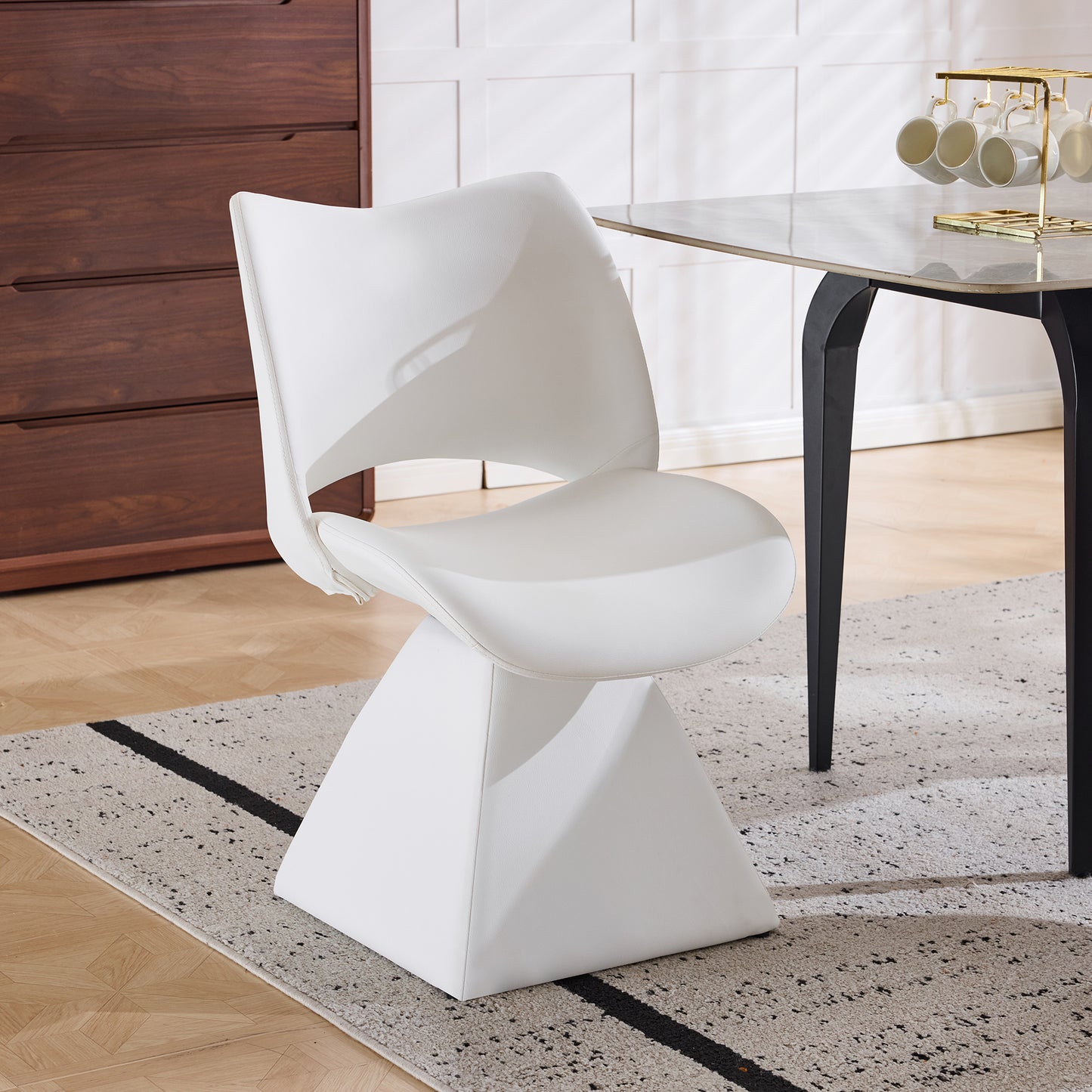 White Swivel Dining Chair - Modern High-Back Design