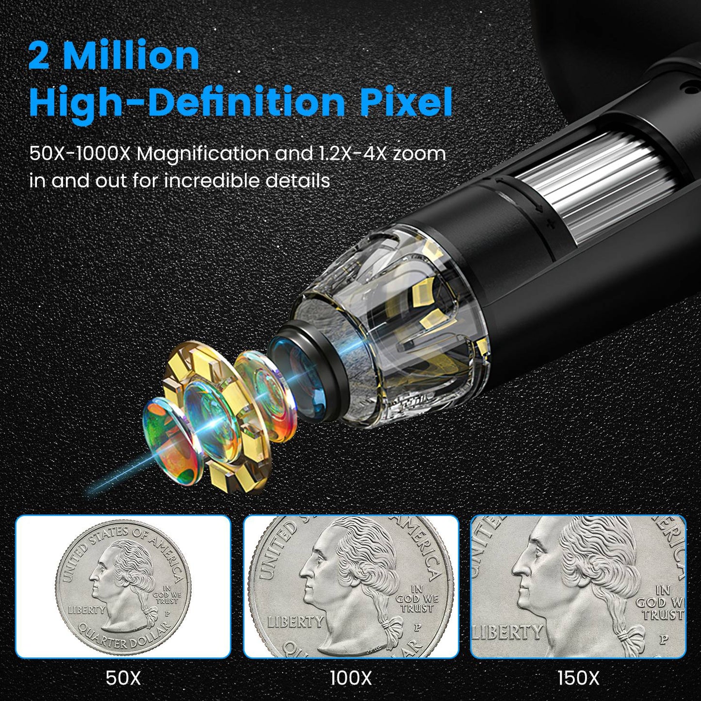 Digital Microscope 4.3 Inch LCD 1000X Magnification Photo Video with 8 LED Lights