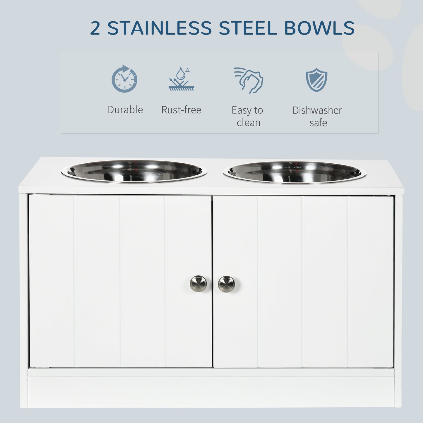 Large Elevated Dog Feeder with Storage Cabinet - White, 44L Capacity