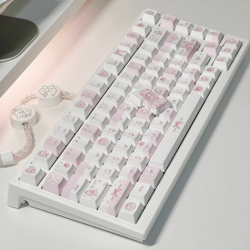 Cute Pink and White Sheep Keycap Set - Sweet Design