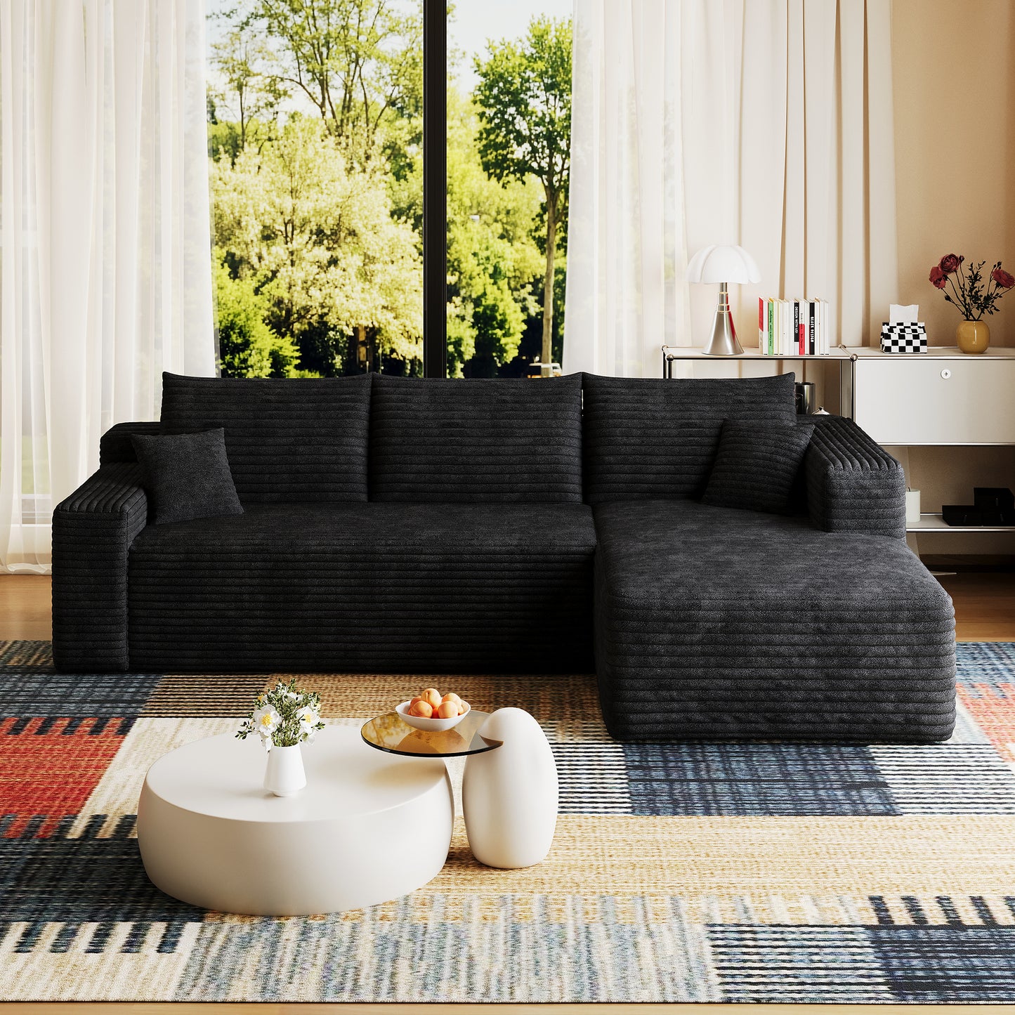 95" Cloud Sectional Sofa - Modern U-Shaped Couch in Black