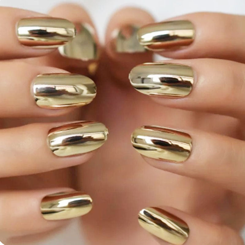 Gold Electroplated Fake Nails Set - Wearable Removable Nail Art